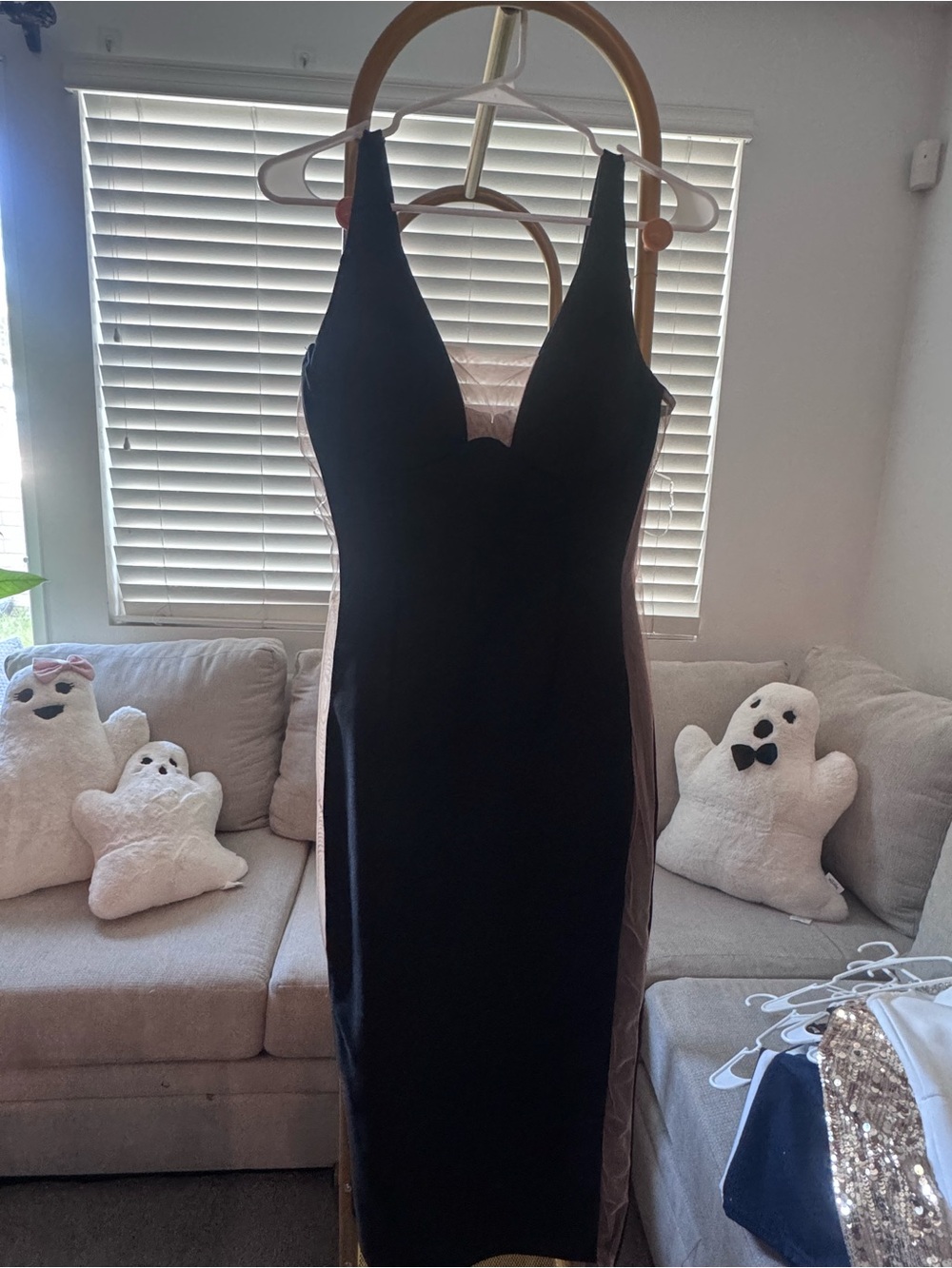 Fashion Nova Black Midi Bodycon Dress with Deep V